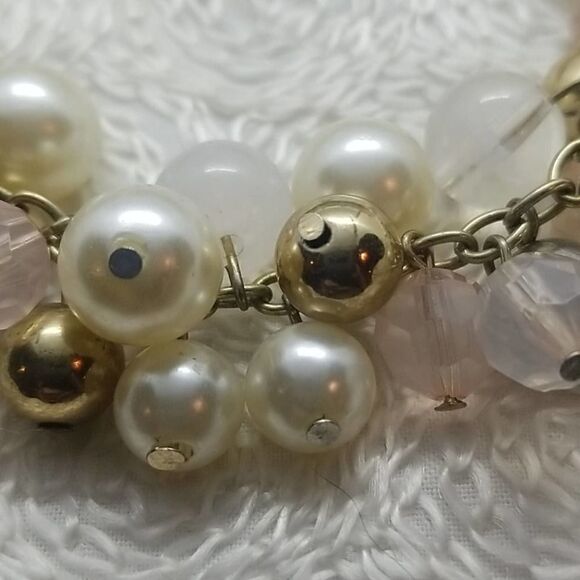 Acrylic Necklace Gold Pearls Beads Bobbles - Picture 3 of 9